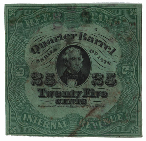 REA39b  - 1878 25c Beer Tax Stamp - green, green silk paper