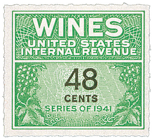 RE138  - 1942 48c Cordials, Wines, Etc. Stamp - Rouletted 7, watermark, offset, green & black