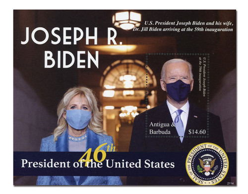 MFN179  - 2021 $14.60 Joseph R. Biden, 46th President of the United States, Mint Souvenir Sheet of 1, Antigua