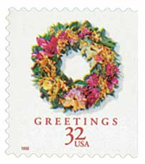 3248  - 1998 32c Contemporary Christmas: Tropical Wreath, booklet single