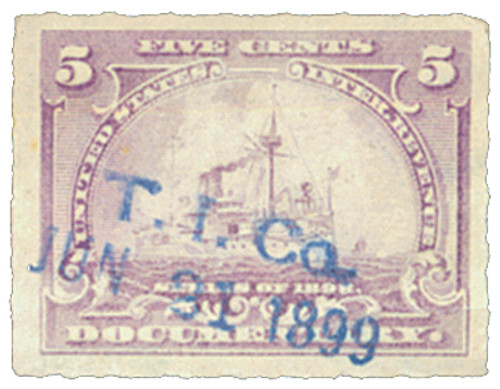 R167  - 1898 5c US Internal Revenue Stamp -Battleship, lilac