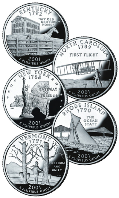 CN200125P  - 2001 U.S. Statehood Quarters, P Mint set of 5