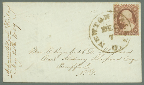 MRS1451  - 1857-61 Issue 3c Type III Single (Scott #26) Tied by Olive Green CDS on Cover