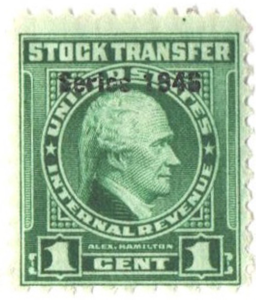 RD209  - 1946 1c Stock Transfer Stamp, bright green, watermark, perf 11