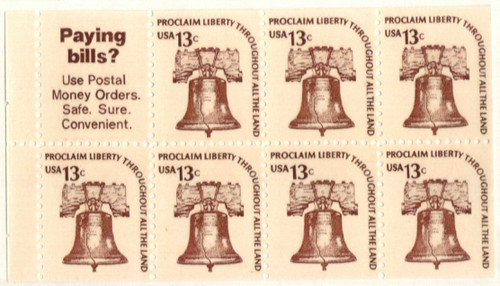 1595b  - 1975 13c Liberty Bell,bklt pane 7+lbl