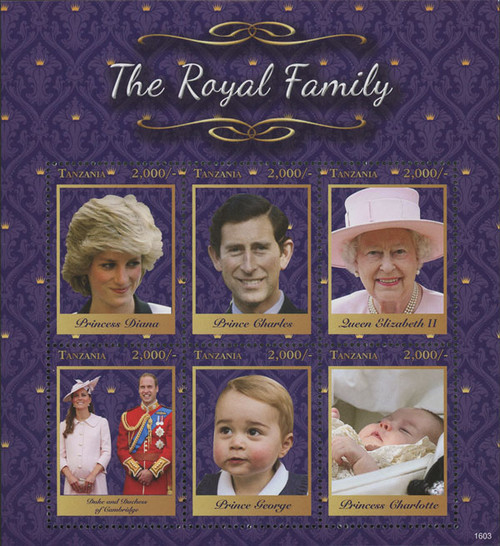 M11776  - 2016 The "Royal Family" Souvenir Sheet, Mint, 6 Stamps, Tanzania