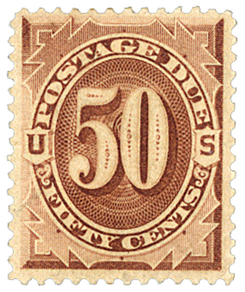 J7  - 1879 50c Postage Due Stamp - brown