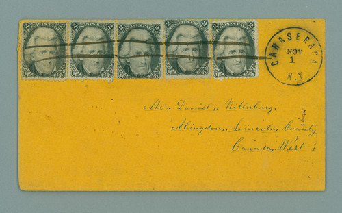 MRS1692  - 1864 cover from Canaseraga NY to Canada franked with 5 2c Jackson stamps (#73)