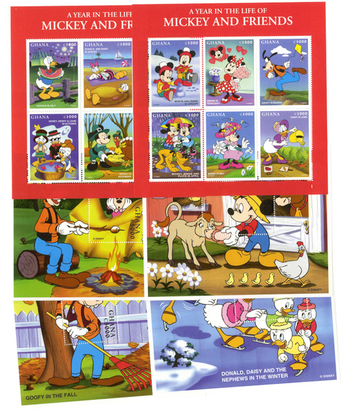 MDS297  - 1998 Disney Celebrates A Year in the Life of Mickey and Friends, Mint, 2 Sheets and 4 Souvenir Sheets, Ghana