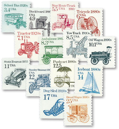 2123-36  - 1985-87 Transportation Series, set of 14 stamps