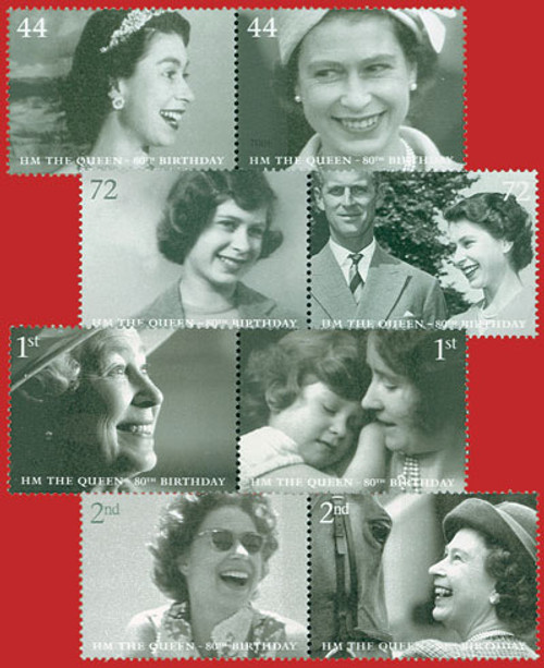 M9191  - 2006 Queen Elizabeth II 80th Birthday, 8 Mint Stamps, Great Britain