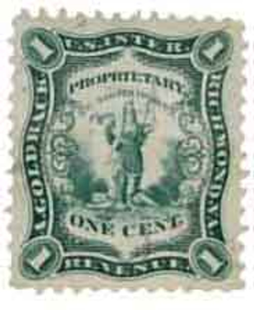 RO96b  - 1871-77 1c Proprietary Match Stamp - A. Goldback, green, silk paper