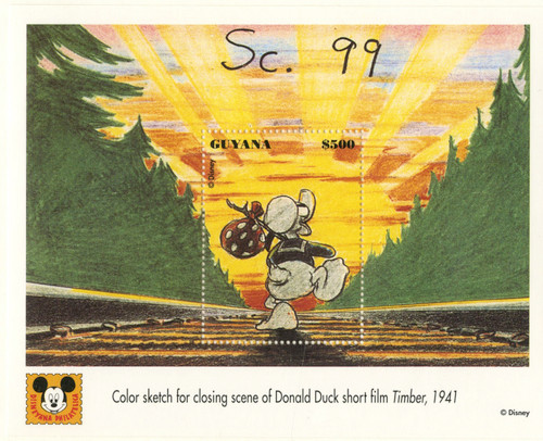 MDS357J  -  1993 Disney Movie Posters - Donald Duck, Mint Souvenir Sheet, Guyana
