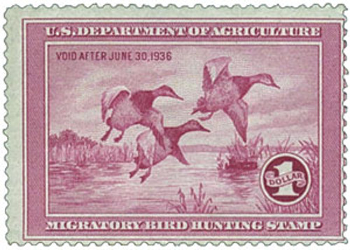 RW2  - 1935 $1.00 Federal Duck Stamp - Canvasbacks