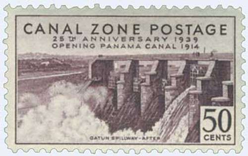 CZ135  - 1939 50c Canal Zone - Gatun Spillway After, Flat Plate Printing, unwatermarked, violet brown