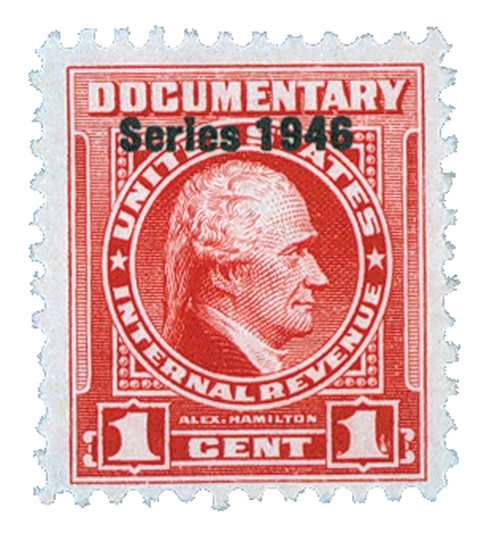 R436  - 1946 1c US Internal Revenue Stamp - watermark, perf 11, carmine