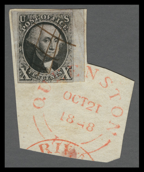 MRS140  - 1847 10c Washington Sheet Margin Single (Scott #2) with Canadian Transit Cancel