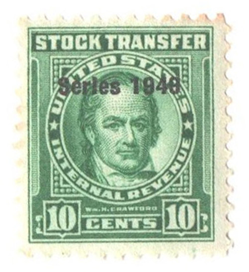 RD291  - 1949 10c Stock Transfer Stamp, bright green, watermark, perf 11