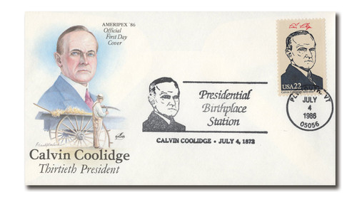 AC522  - 1986 Special Event Cover Commemorating Calvin Collidge's Birthday (#2219b)