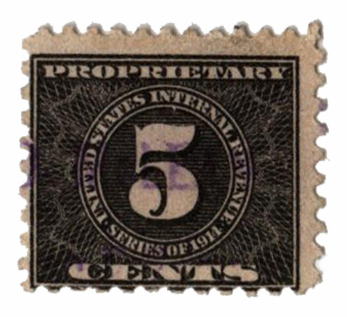RB43  - 1914 5c Proprietary Stamp - offset, watermark, perf 10, black