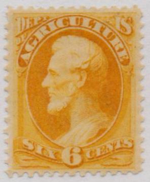 O4  - 1873 6c Yellow, Department of Agriculture, Lincoln, Hard Paper