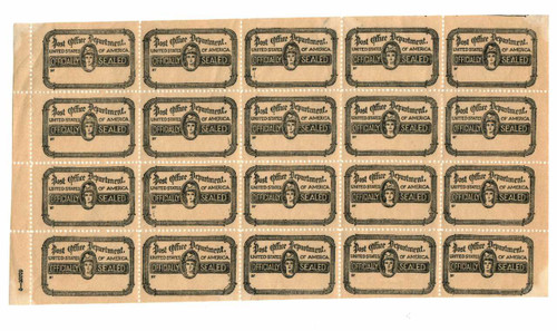 OX21  - 1919 Post Office Seal - thin,white,crisp paper, perf 12, black