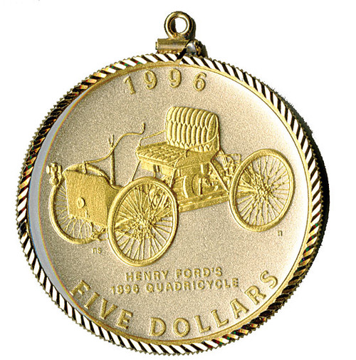 4542460  - 1996 $5 Quadricycle Diamond Cut Pendant - Gold and Slvr