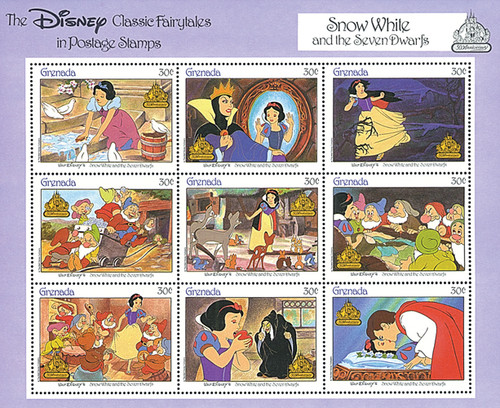 MDS311A  - 1987 Disney's Classic Fairy Tales - Snow White and the 7 Dwarfs, Mint Sheet of 9 Stamps, Grenada