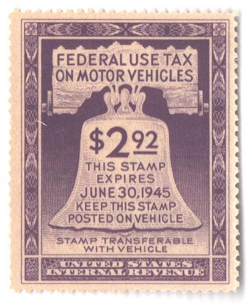 RV35  - 1944 $2.92 Motor Vehicle Use Tax, violet (gum on face, control no. & inscription on back)