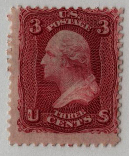 66TC6  - 1861 3c Lake, perf 12 on stamp paper