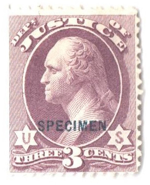 O27S  - 1875 3c purple, justice department, blue overprint