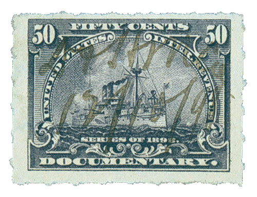 R171  - 1898 50c US Internal Revenue Stamp - Battleship, slate violet