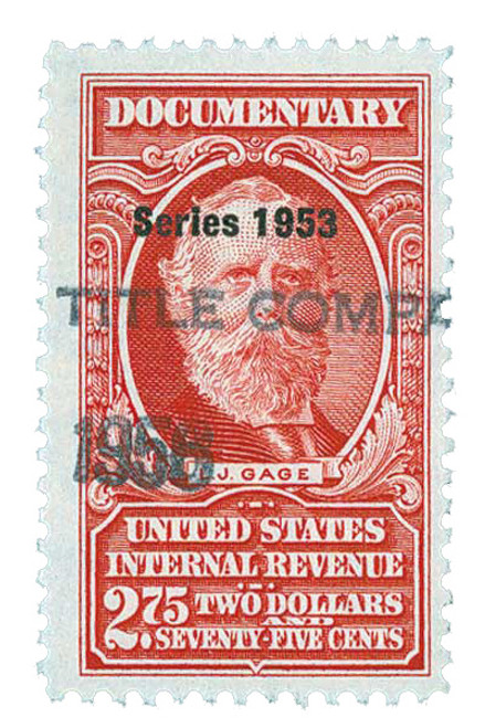 R638  - 1953 $2.75 US Internal Revenue Stamp - watermark, perf 11, carmine