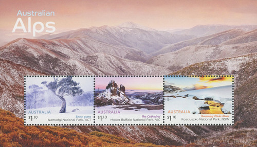 MFN067  - 2020 $1.10 Australian Alps, Mint, Sheet of 3 Stamps, Australia