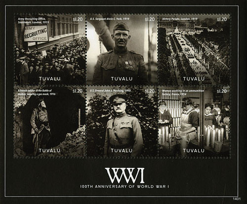 M11403  - 2014 $1.20 World War I 100th Anniversary, Mint, Sheet of 6 Stamps, Tuvalu