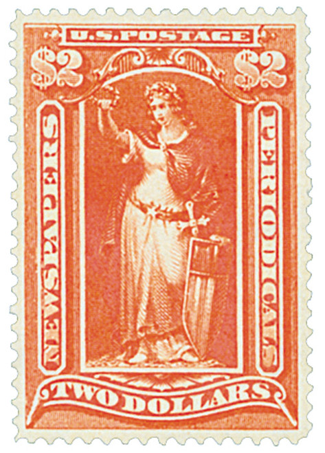 PR120  - 1897 $2 Newspaper & Periodical Stamp - soft paper, watermark, scarlet