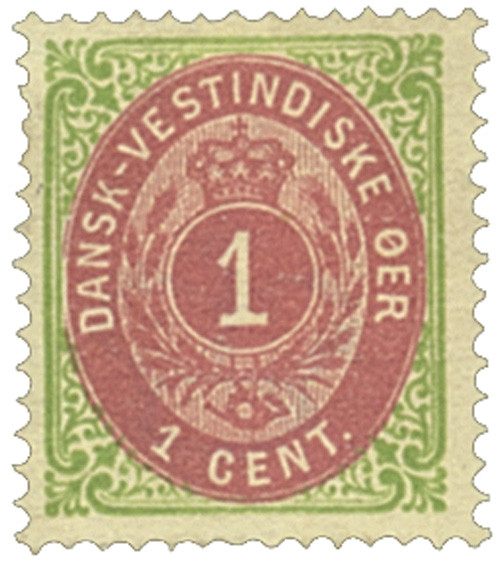 DWI5e  - 1874-79 1c Danish West Indies -green & claret