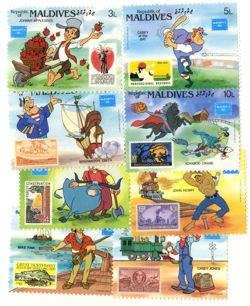 MDS382A  - 1982 Disney Commemorates AMERIPEX 86', Mint, Set of 8 Stamps, Maldives