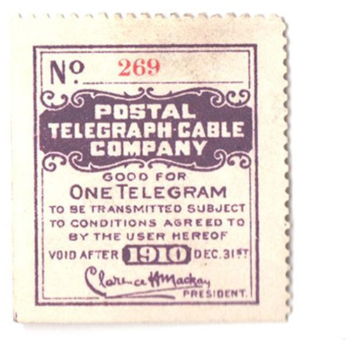 15T43  - 1910 Postal Telegraph-Cable Co. Stamp - violet, perf 12