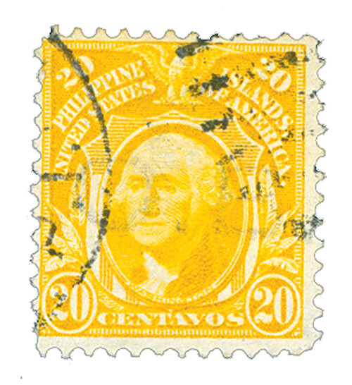 PH257  - 1909 20c Philippines, yellow, double-line watermark, perf 12