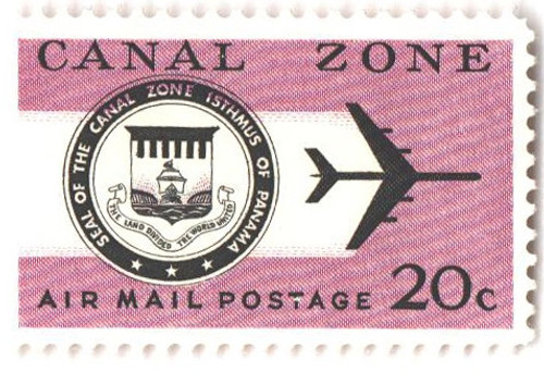 CZC45  - 1965 20c Canal Zone Airmail - Seal and Jet, lilac & black