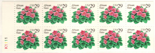 2486a  - 1993 29c African Violets,bklt pane of 10