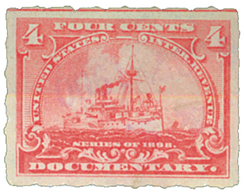 R166  - 1898 4c US Internal Revenue Stamp -Battleship, pale rose