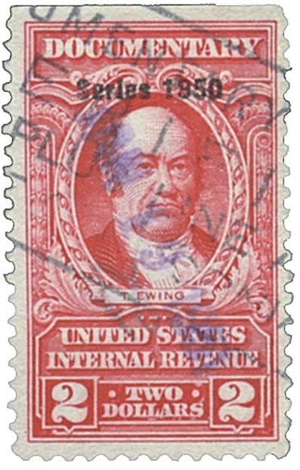 R549  - 1950 $2 US Internal Revenue Stamp - watermark, perf 11, carmine
