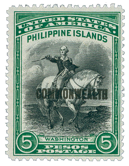 PH424  - 1937 5p Philippines, green,black, unwatermarked, perf 11