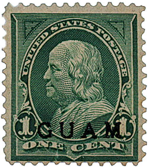 G1  - 1899 1c Guam - deep green black overprint,