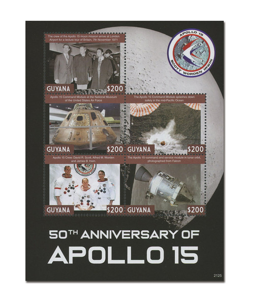 MFN233  - 2021 $200 50th Anniversary Apollo 15, Mint, Sheet of 5, Guyana