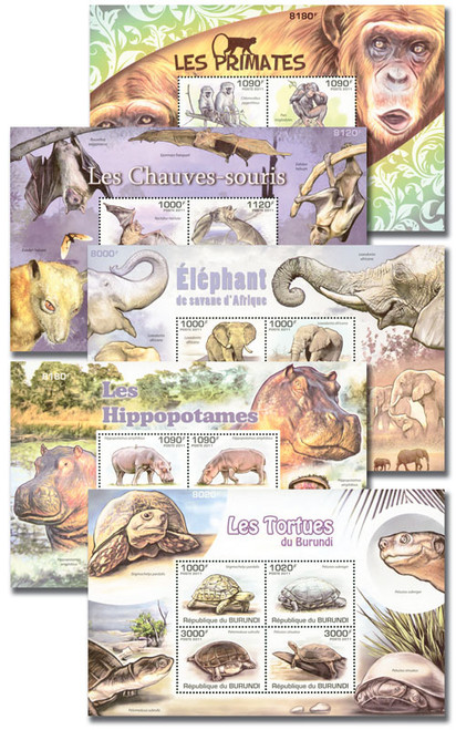 M11495  - 2011 Wild Animals, Mint, Set of 6 Sheets,($90 Scott Value), Burundi