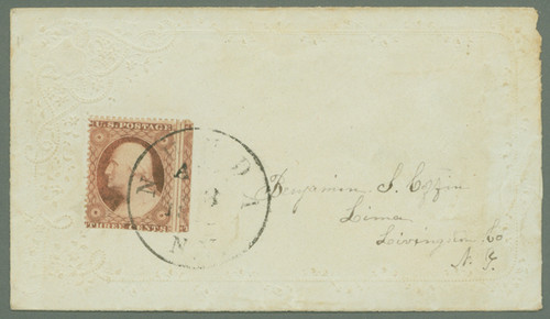 MRS1459  - 1857-61 3c Type III Single (Scott #26) Tied on Cover from Nunda, NY