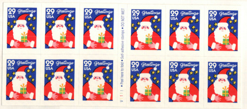 2873a  - 1994 29c Santa,self-adh,pane of 12